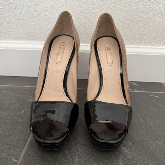 Prada Patent Leather Peep Toe Platform Pump Sz 40 Size 10 Designer Minimalist - Picture 3 of 7